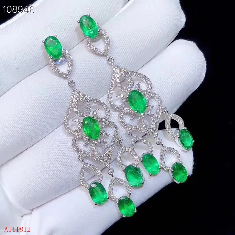 Серьги из серебра 925 пробы с натуральным изумрудом KJJEAXCMY|Серьги-подвески| |