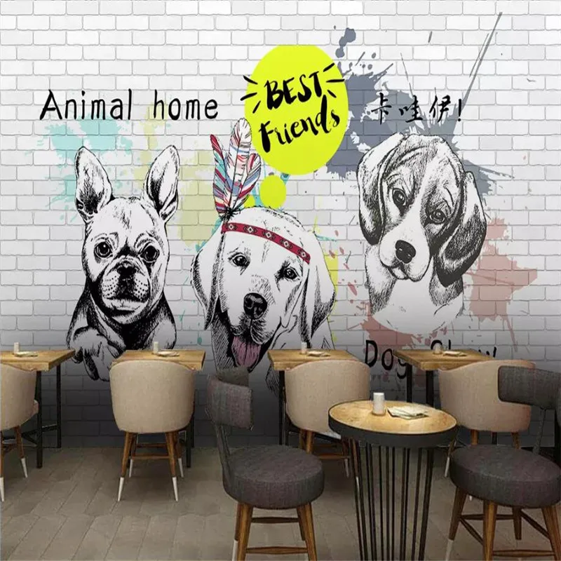 

Original brick wall hand-painted dog background wall professional production mural wholesale wallpaper mural custom photo wall