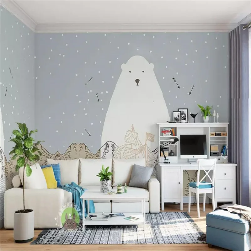 Nordic простой медведь детская комната задний план стены на заказ высокого класса росписи с фабрики обои Фотообои