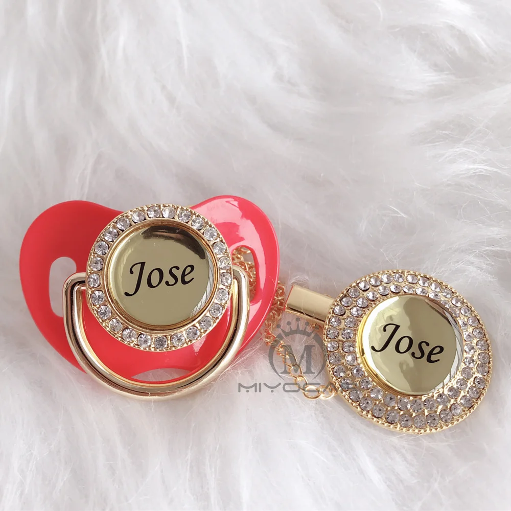 

MIYOCAR Personalized any name red and 11 color bling pacifier and pacifier clip BPA free dummy bling unique design P5