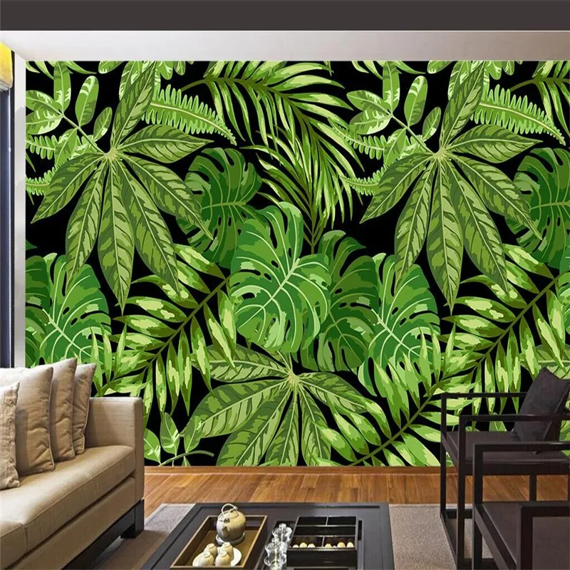 Southeast Asian Style Green Palm Leaf Art Mural Wall ...