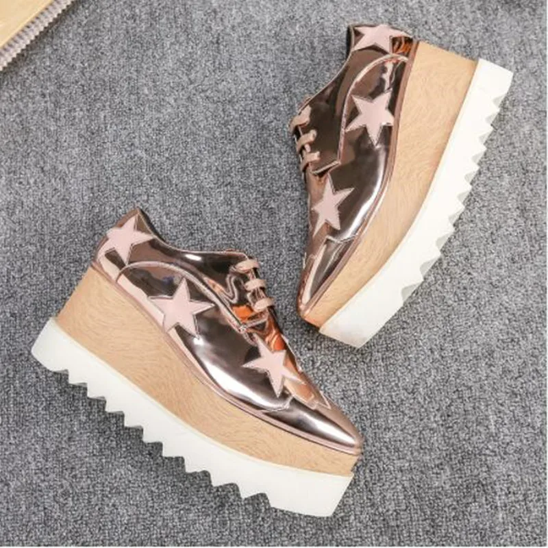 

Fashion Designer Mixed Color Elyse Stars Patchwork Women Platform Shoes Ladies Lace Up Casual Shoes Female Hot Runway Shoes