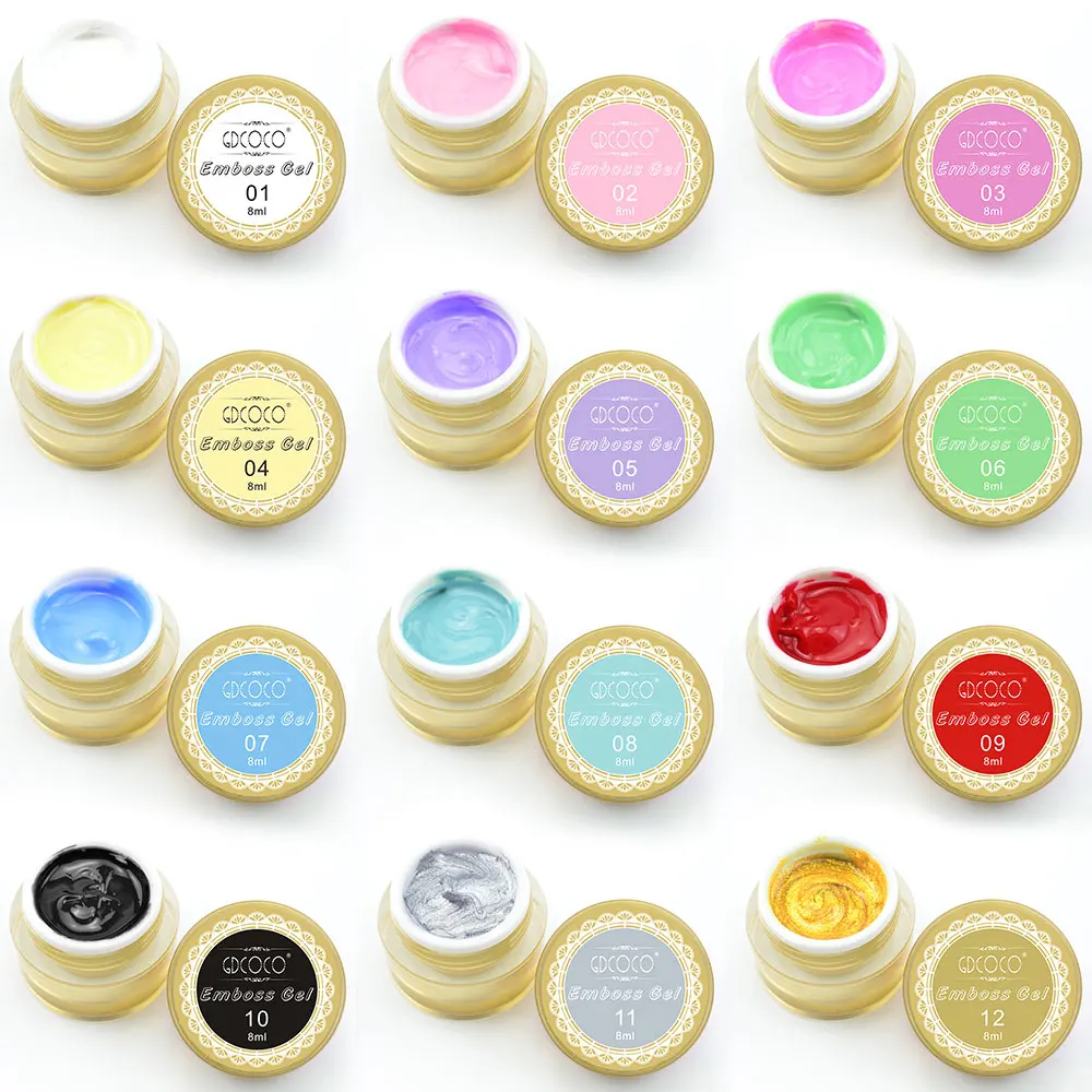 GDCOCO 3D Emboss Gel 4D Drawing Gel Canni Factory 12 colors 8ml Nail Art DIY Design Soak Off UV Sliver Gold Lace Painting Gel