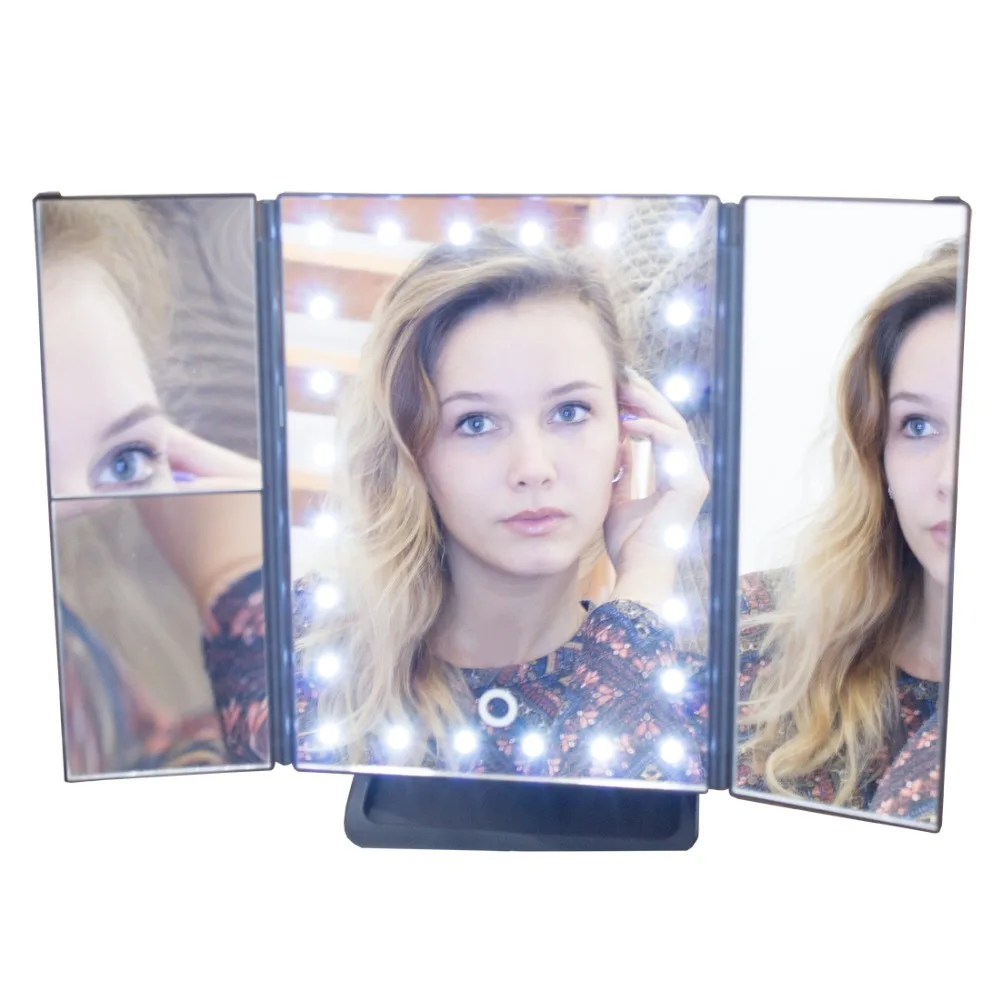 LED Touch Screen 24 Light Makeup Mirror Table Desktop Makeup 1X / 2X / 3X / Magnifying Mirror 3 Folding Adjustable uLike GESS