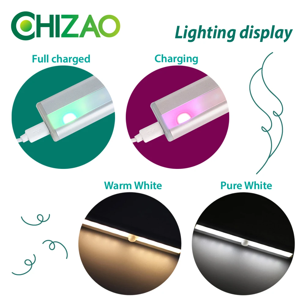 CHIZAO датчик движения Ночной светильник беспроводной PIR светильник s бар для шкафа прихожей шкаф 10 светодиодные лампы Аккумулятор для аварийной лампы