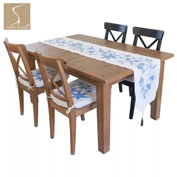 

SewCrane Beautiful WildFlowers Blue Embroidered Table Runner Rectangle Pointed Table Runner with Tassel