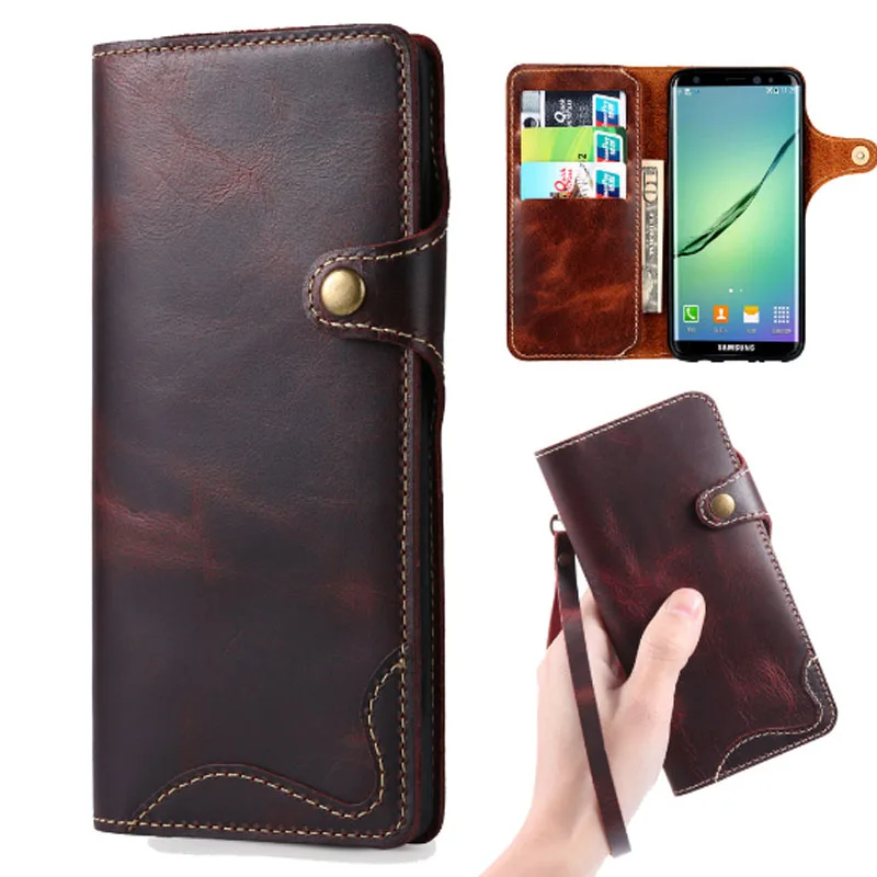 

FIERRE SHANN Case Leather Cover For Samsung s9 Luxury Retro Texture Flip Cover Wallet Card Slot Stand For Samsung s9 plus Cover