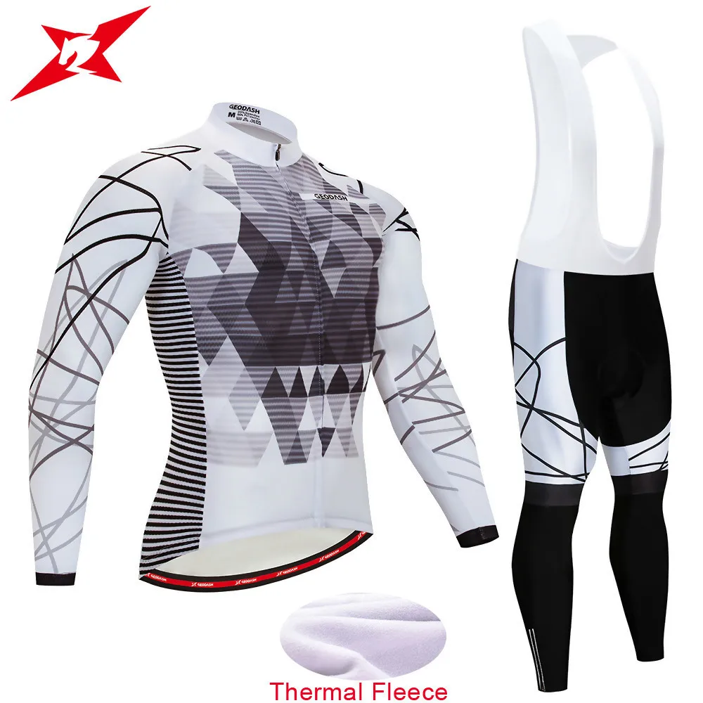 GEODASH High Quality 2019 Winter Cycling Clothing Thermal Fleece Cycling Set GEL Pad Cycling Clothing Men's Sets 2019