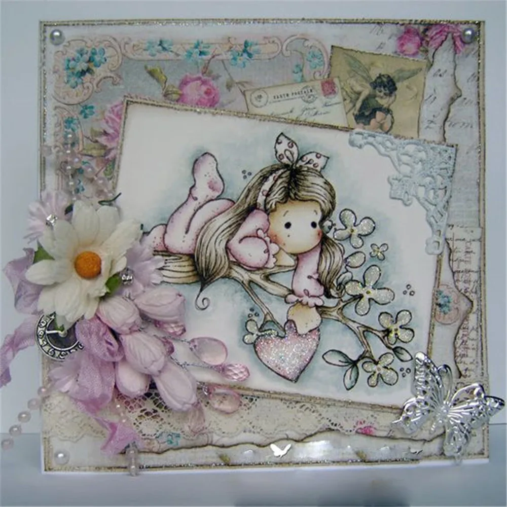 

Lovely Girl Transparent Stamps+Metal Cutting Dies Stencils Scrapbooking Embossing for DIY Crafts photo album Decorative