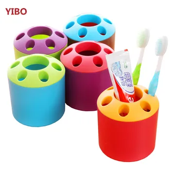 

YIBO Candy colored creative toothbrush tube plastic porous toothbrush holder Desktop pen holder storage box bathroom toothware