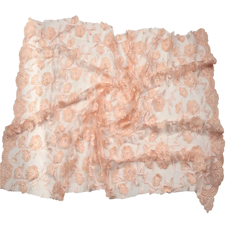 

HFX Nigeria 3d Flower Peach Embroidery African 5 Yards Sequin Net Lace Bridal Wedding French Mesh Lace Fabric X790-2
