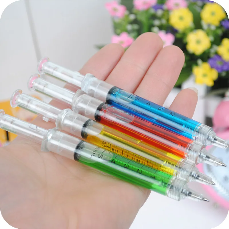 

1PC Cute Creative Novelty Syringe Pen Peculiar Shape Lovely Stationery Ballpoint Pen Automatic Refillable Ballpen Bullet 5mm