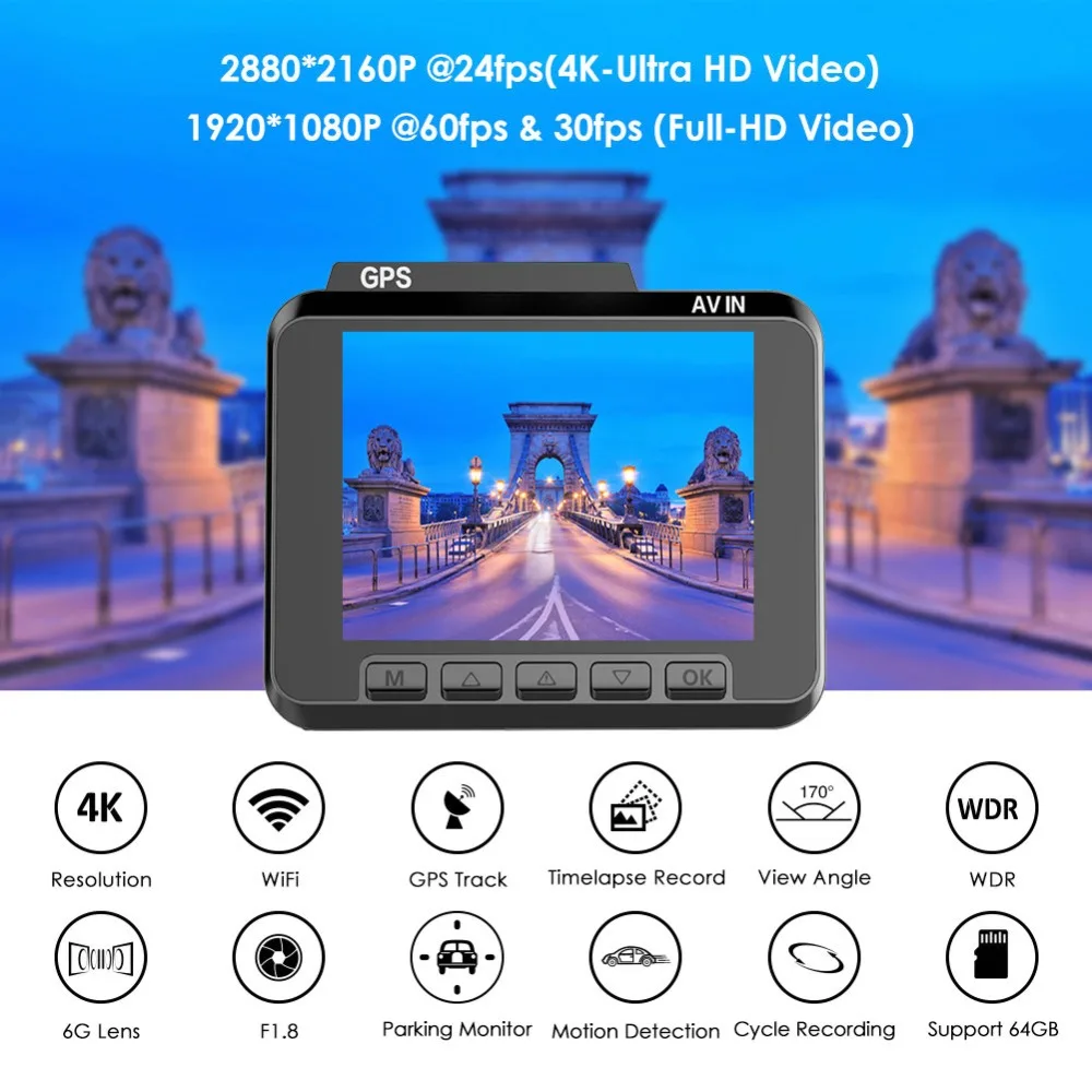 AZDOME M06 4 К к/2160* P Wi Fi автомобиля DVRs регистраторы двойной объектив задняя камера для автомобиля Встроенный gps WDR ночное видение Dashcam