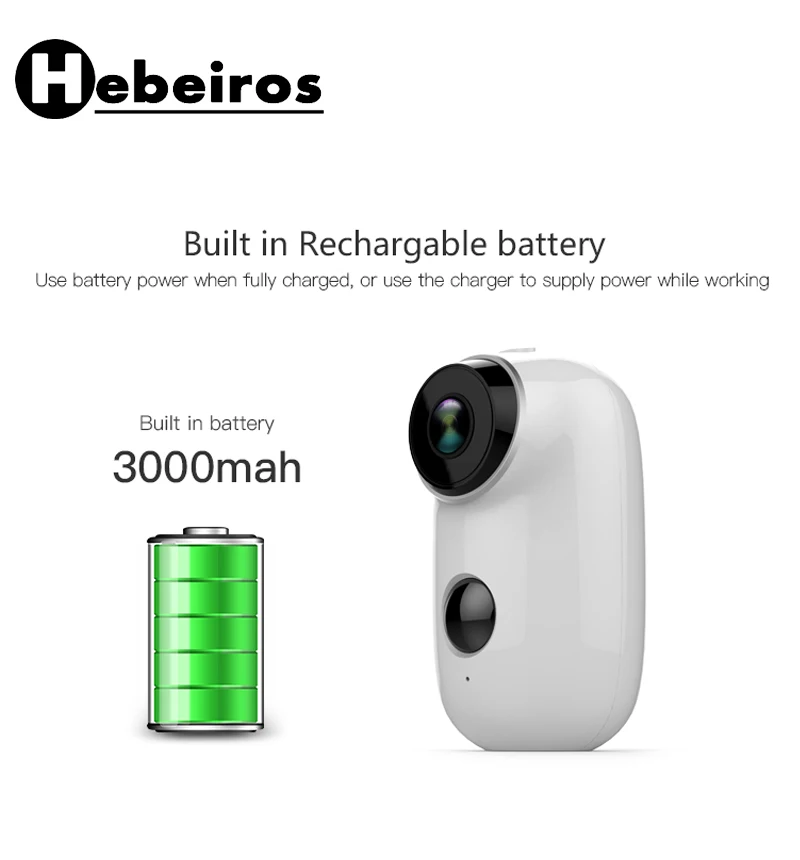 Hebeiros 1080P батарея IP Wi-Fi камера наружная перезаряжаемая Беспроводная облачная 2MP PIR связь Назад Водонепроницаемый умный дом безопасности CCTV