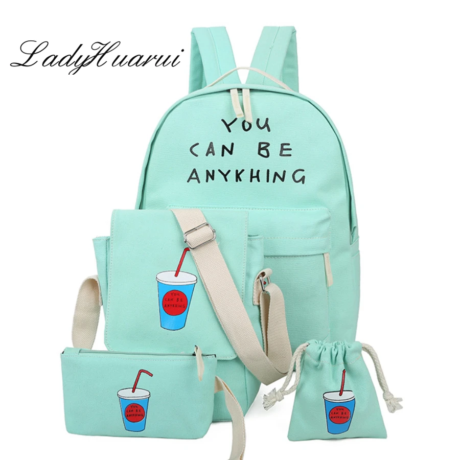 New Preppy Style 4 pcs set Women Printing Canvas Backpacks High Quality School Bags Rucksack