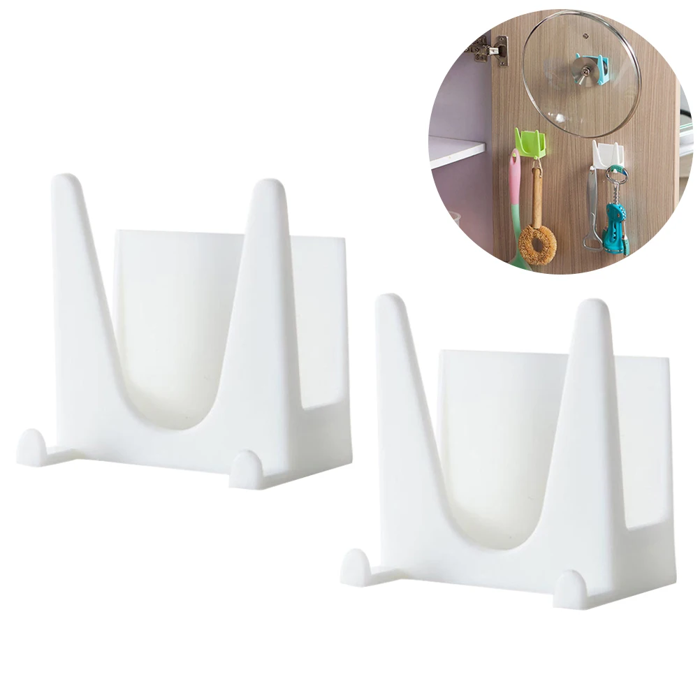 

2pcs Wall Mounted Plastic Pan Cover Rack Pot Lid Holder Kitchen Cooking Tool Organizer Storage Shelf