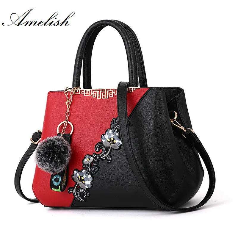 

Women Embroidery Handbag New Ladies Fashion Shoulder Bag For Female Stitching Color Leather Hand Bag Woman Flowers Crossbody Bag