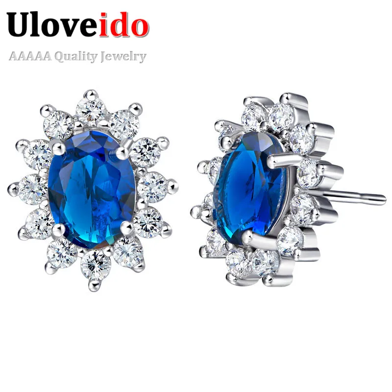 

Uloveido Blue Silver Color Earring Ear Studs Cubic Zirconia Earrings Jewelry Wedding Earrings Brincos Dropshipping 15%off R754