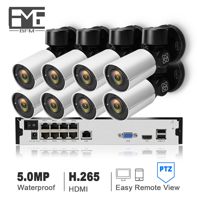 

BFMore 4CH 8CH H.265 PTZ 5.0MP POE 4X Zoom 8CH NVR Kit CCTV System IP Camera Outdoor Video Security camera Set Night Vision