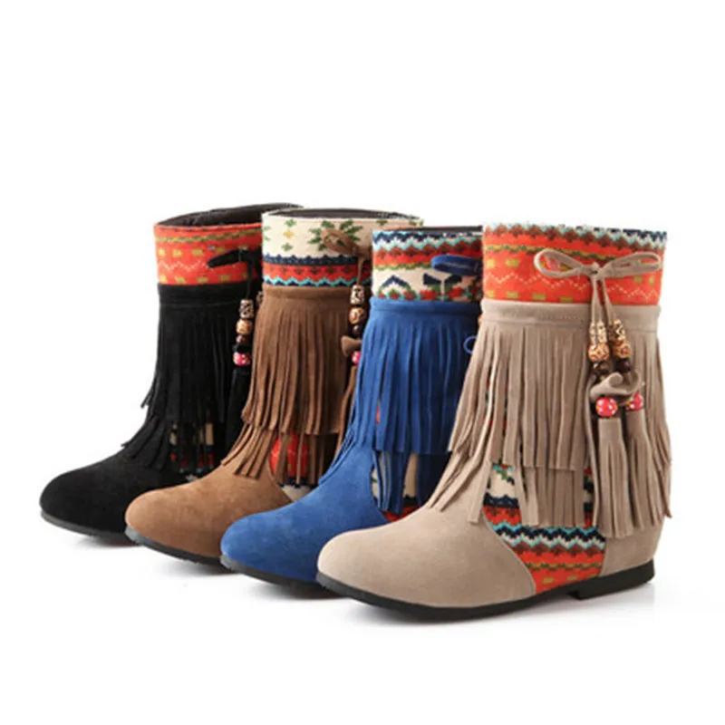 

Autumn Ankle Boots Women Shoes Ladies Boho Style Flat Platform Boots Flock Leather Boot Girl Booties Woman Bottes Femme Hiver