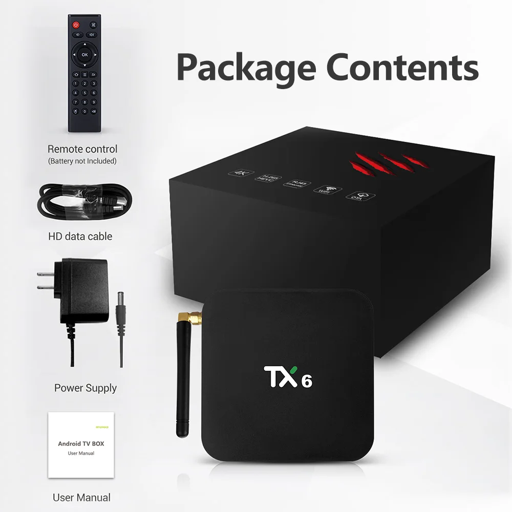  Tanix TX6 Smart TV BOX Android 9.0 Quad core ARM Cortex-A53 USB3.0 4G+64G 2.4G/5G Dual WIFI BT4.1 4