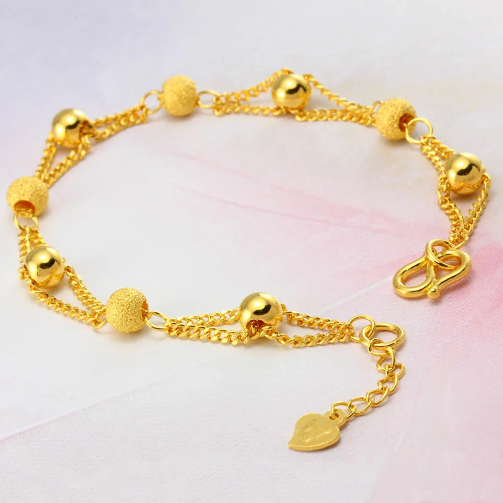 Round Beads Bracelet Gold Color Trendy Ball Bangle For Women Fashion