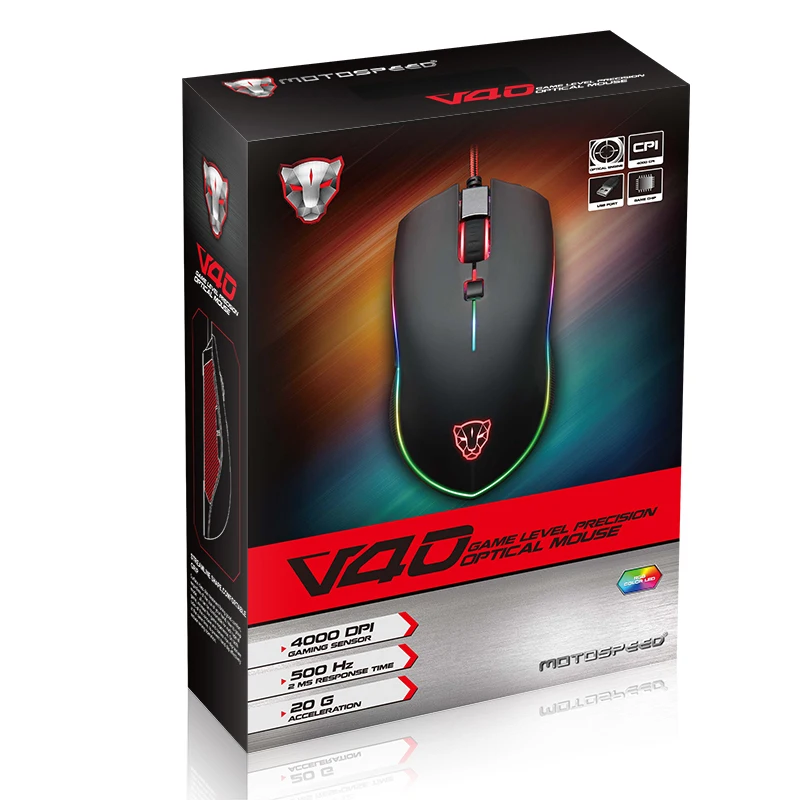 Motospeed V40 USB проводной игровой Мышь 6 Кнопка оптических RGB светодиодный свет Мышь геймер 4000 Точек на дюйм для портативных ПК Desktop компьютерная