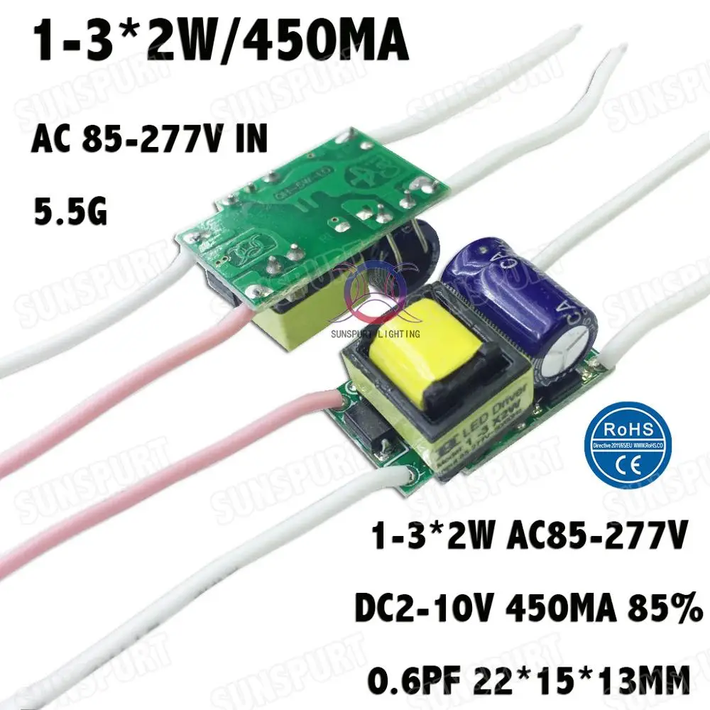 Внутри 1-36 Вт изоляция AC85-277V светодиодный драйвер 1-3x2W 3-6x2W 4-8x2W 7-13x2W 13-25x2W 450mA DC2-85V постоянного тока с бесплатной доставкой