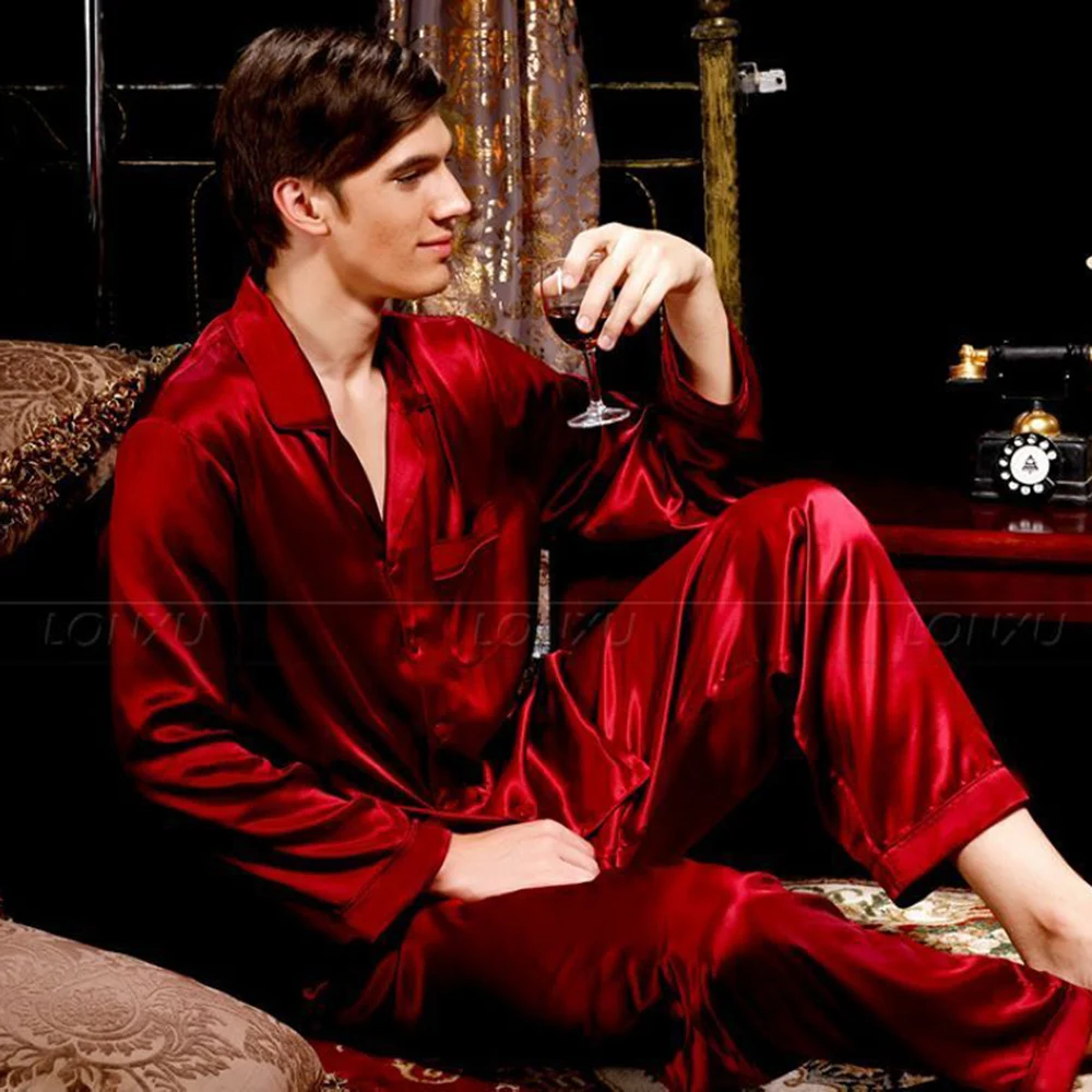 Мужская шелковая атласная пижама, набор пижам, домашняя одежда S~ 4XL