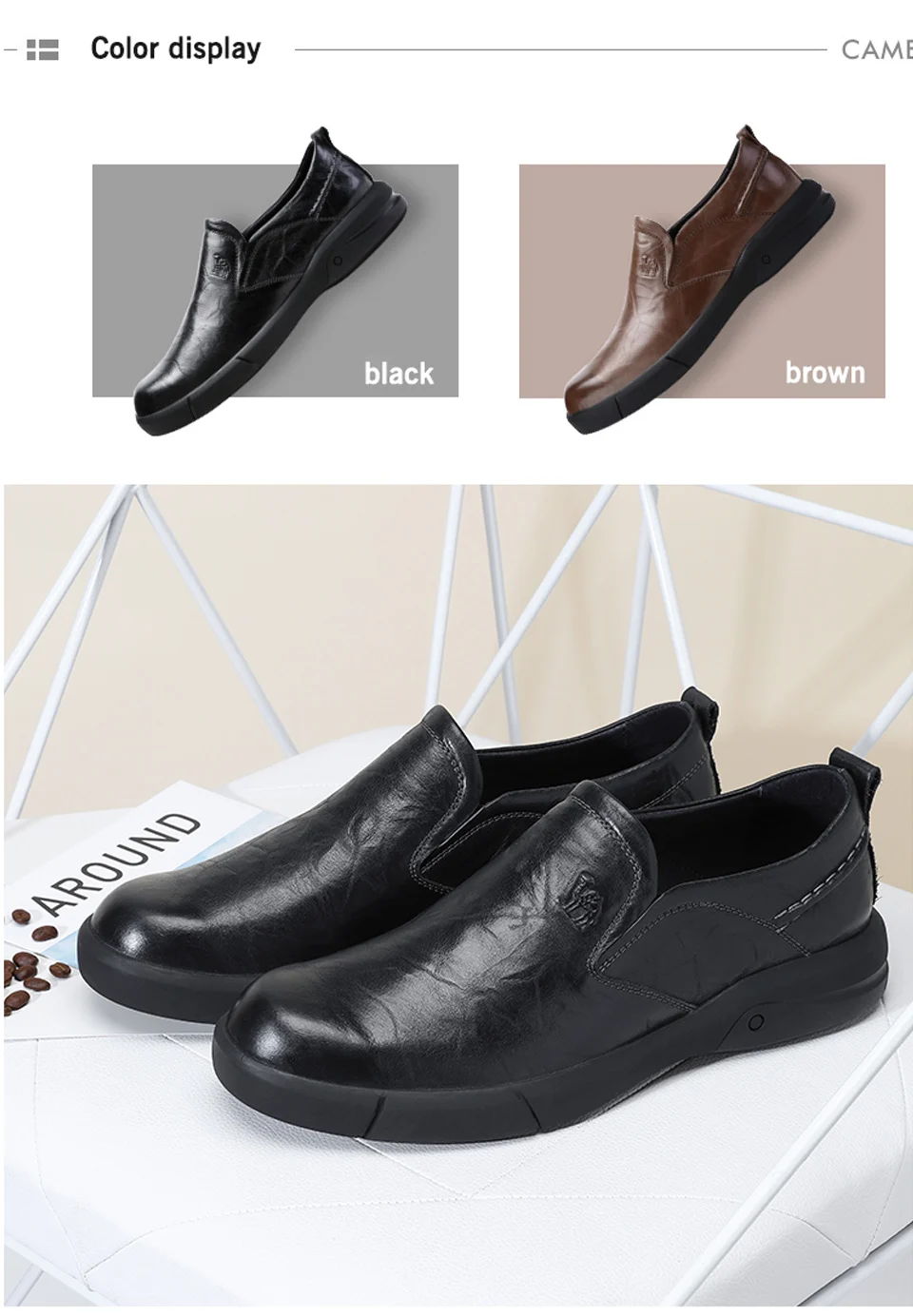 CAMEL Autumn New Casual Men's Loafers Men Genuine Leather Shoes Fashion Men's Business Lightweight Elastic Resistant Men Shoes