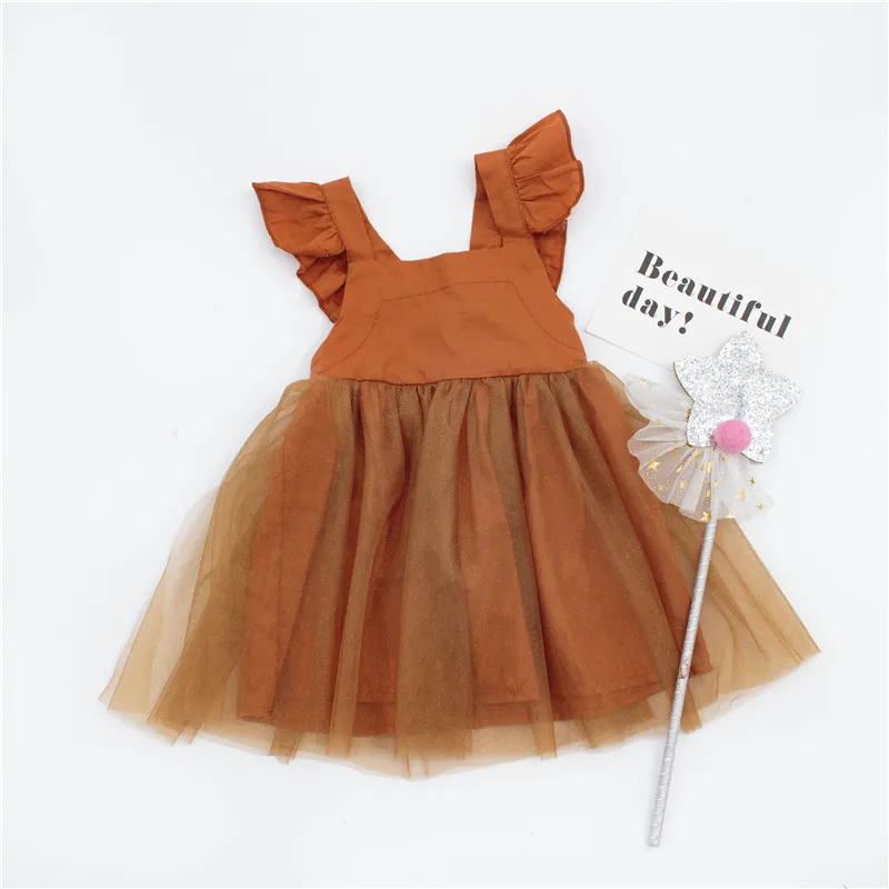 Brown Beautiful Dress For Baby Girl Summer Ruffle Tutu Dress Toddler