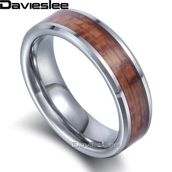 

Davieslee 6mm Mens Boys Tungsten Carbide Band Ring Silver Color Brown Wood Inlay LTR31