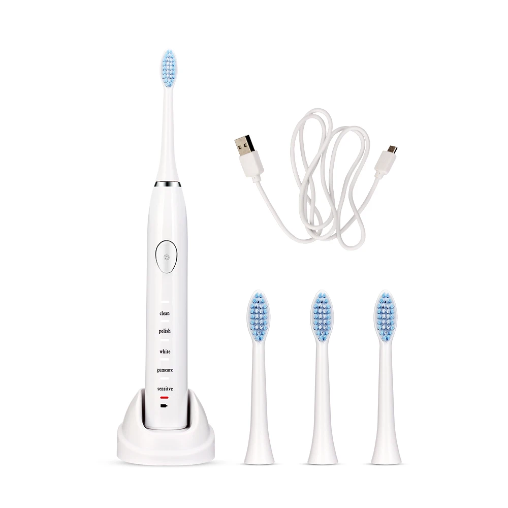 AZ-08, ультра звуковая электрическая зубная щетка, 5 режимов, перезаряжаемая, usb зарядка, IPX7, водонепроницаемая, 4 шт. головки для взрослых, Глубокая чистка