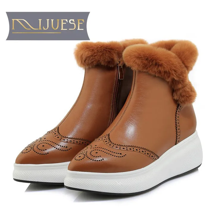 MLJUESE 2019 mujeres tobillo botas vaca Suede + pelo de conejo color
