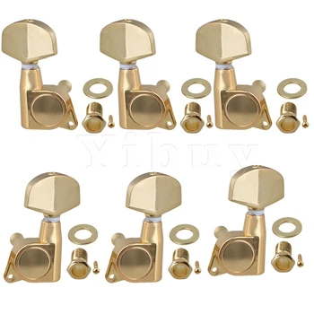

Yibuy 3L 3R Gold Ratio 18:1 Flat Square Handle Acoustic Guitar Locking Tuners