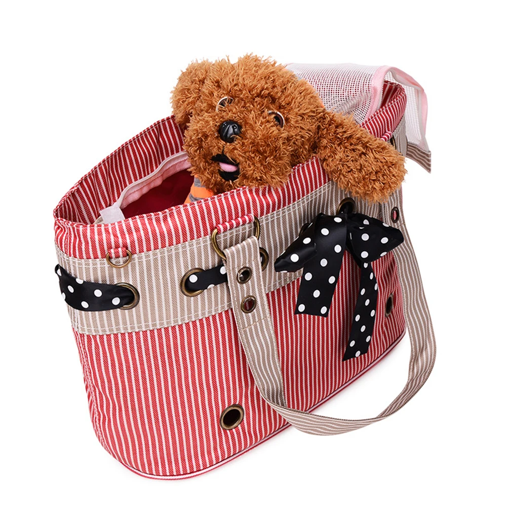 

TINGHAO Soft Pet Dog Puppy Cat Car Seat Booster Carrier Stripe Bowknot Bag Portable