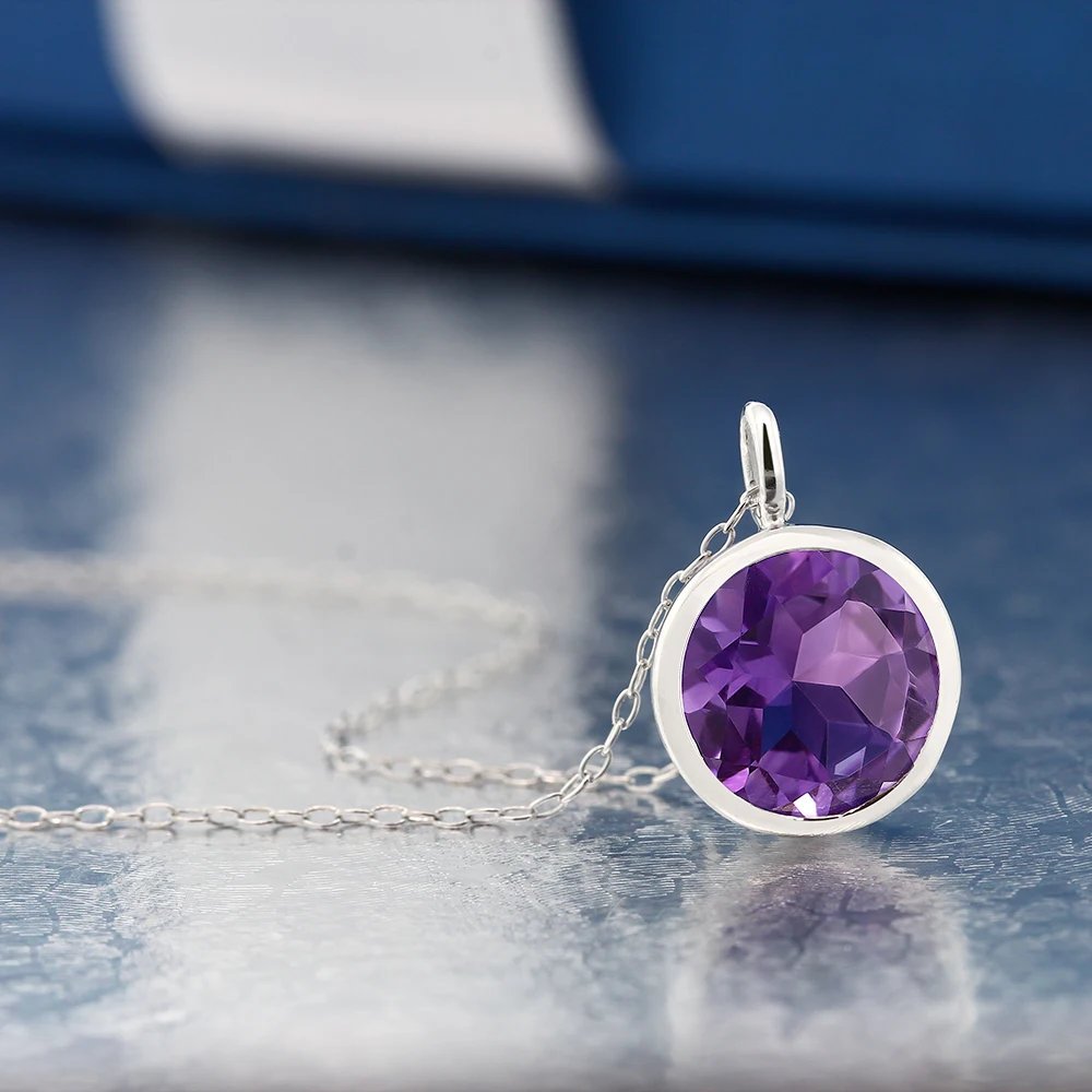 2.75 ct 9 мм круглый камень 925 Серебряный кулон с 18 &quotцепи|pendant 925|pendant with stonependant chain |