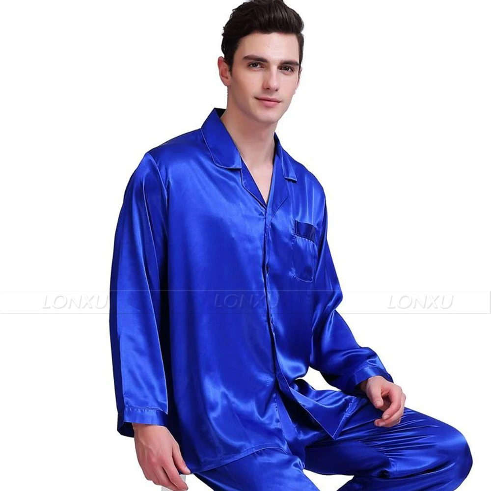 Mens Silk  Satin  Pajamas Set   Pyjamas  Set   Sleepwear  Loungewear  S~4XL mens pjs