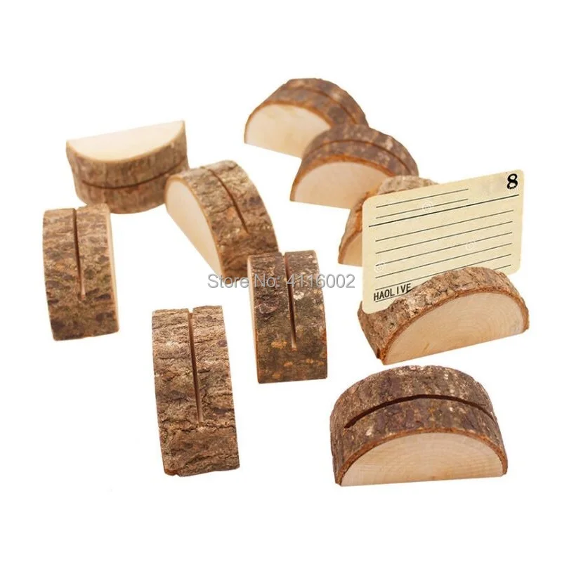 

200pcs Vintage Table Card Holder Wooden Tree Stump Wedding Name Place Card Holders Photo Clip Wedding Home Decor