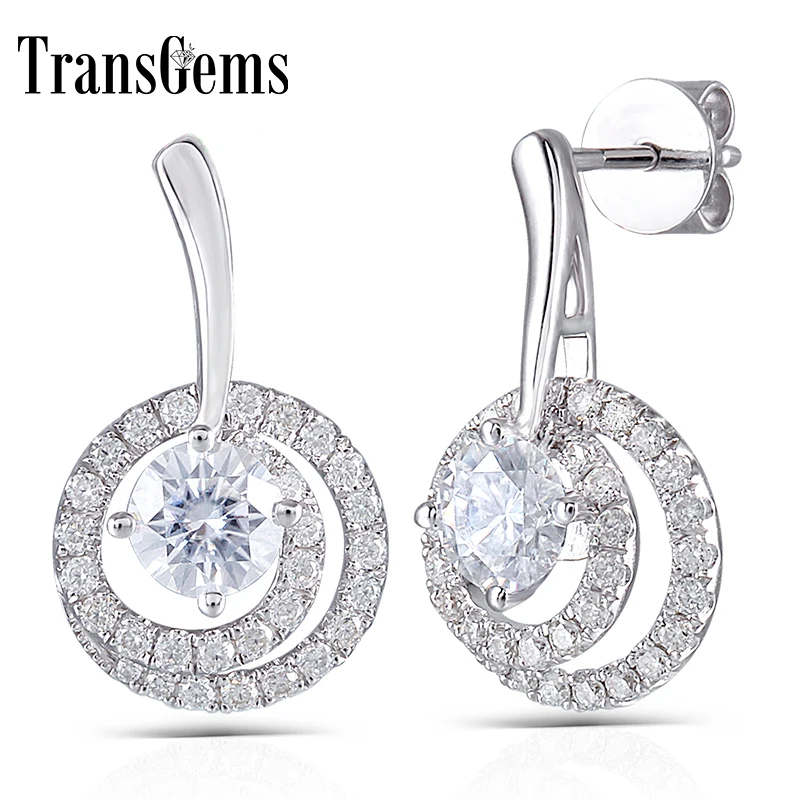 Moissanite Diamond Drop Earrings 14K 585 White Gold 5MM Center Stone Round Shaped with Accents for Women Push Back Transgems Moissanite Diamond Drop Earrings 14K 585 White Gold 5MM Center Stone Round Shaped with Accents for Women Push Back Transgems