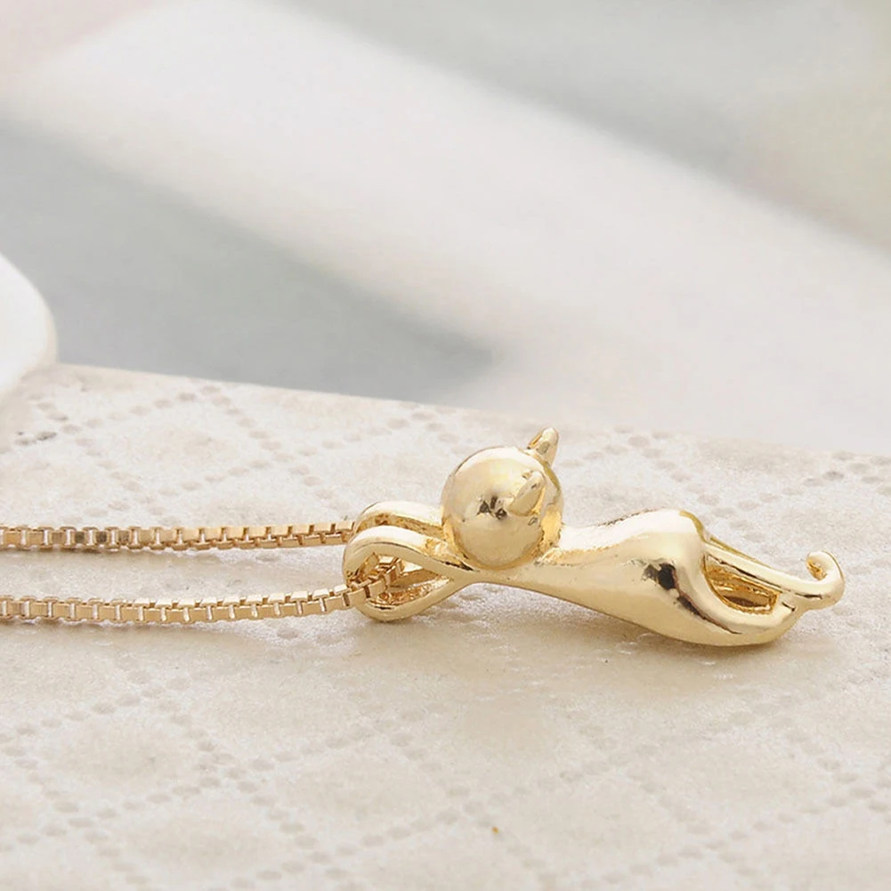 Модные женские посеребренные милые восхождения Очаровательная подвеска котенок ожерелье ювелирные изделия - Окраска металла: Gold