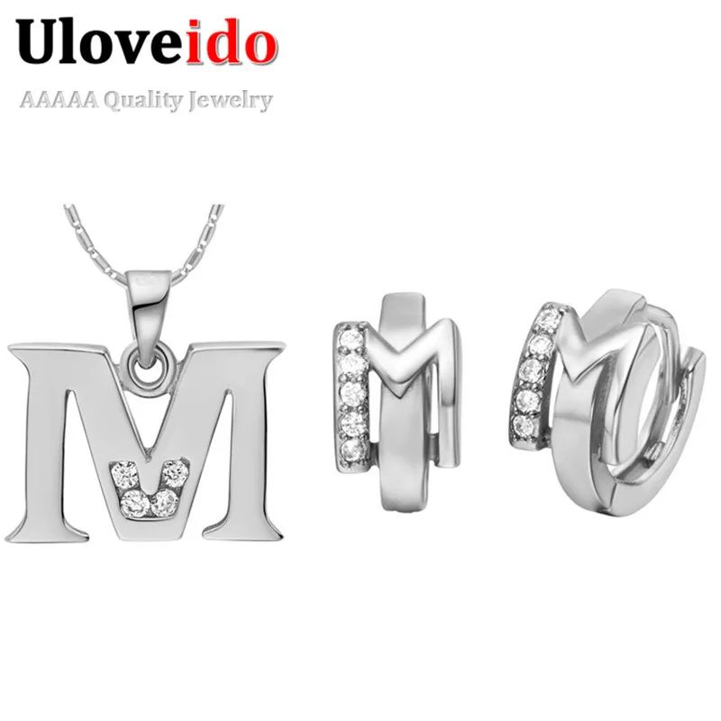 Buy Uloveido A Z Letters Crystal Jewelry Set Silver
