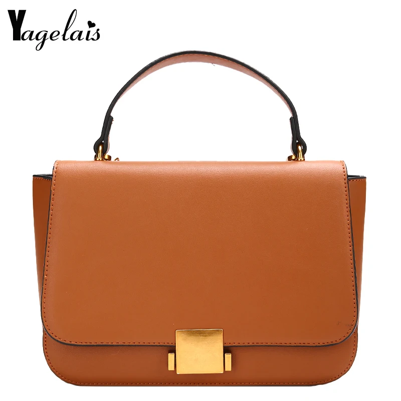 Women Zipper and Hasp Closer Solid Leather Flap Handbags Box Shoulder