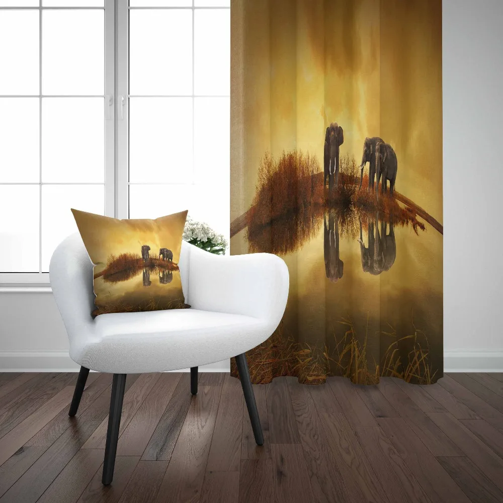 

Else Yellow Sunset African Elephants in River 3d Print Living Room Bedroom Window Panel Curtain Combine Gift Pillow Case