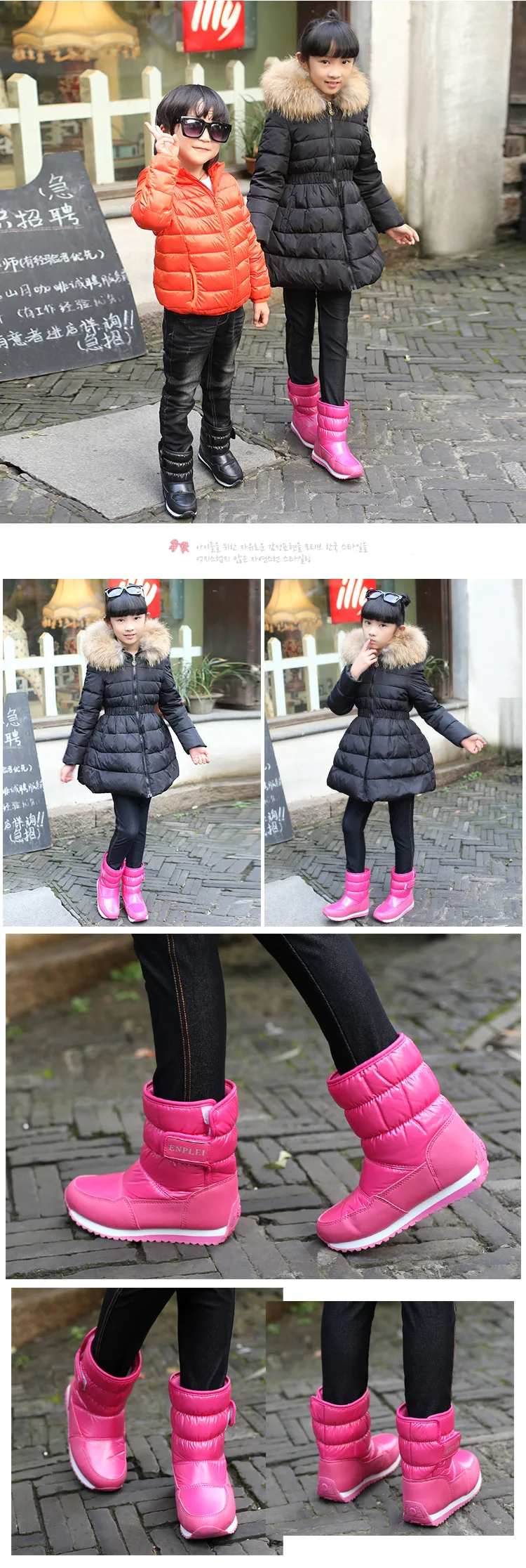 Children's snow boots autumn and winter waterproof non-slip children's boots thick flat boots warm Leisure children shoes mm187