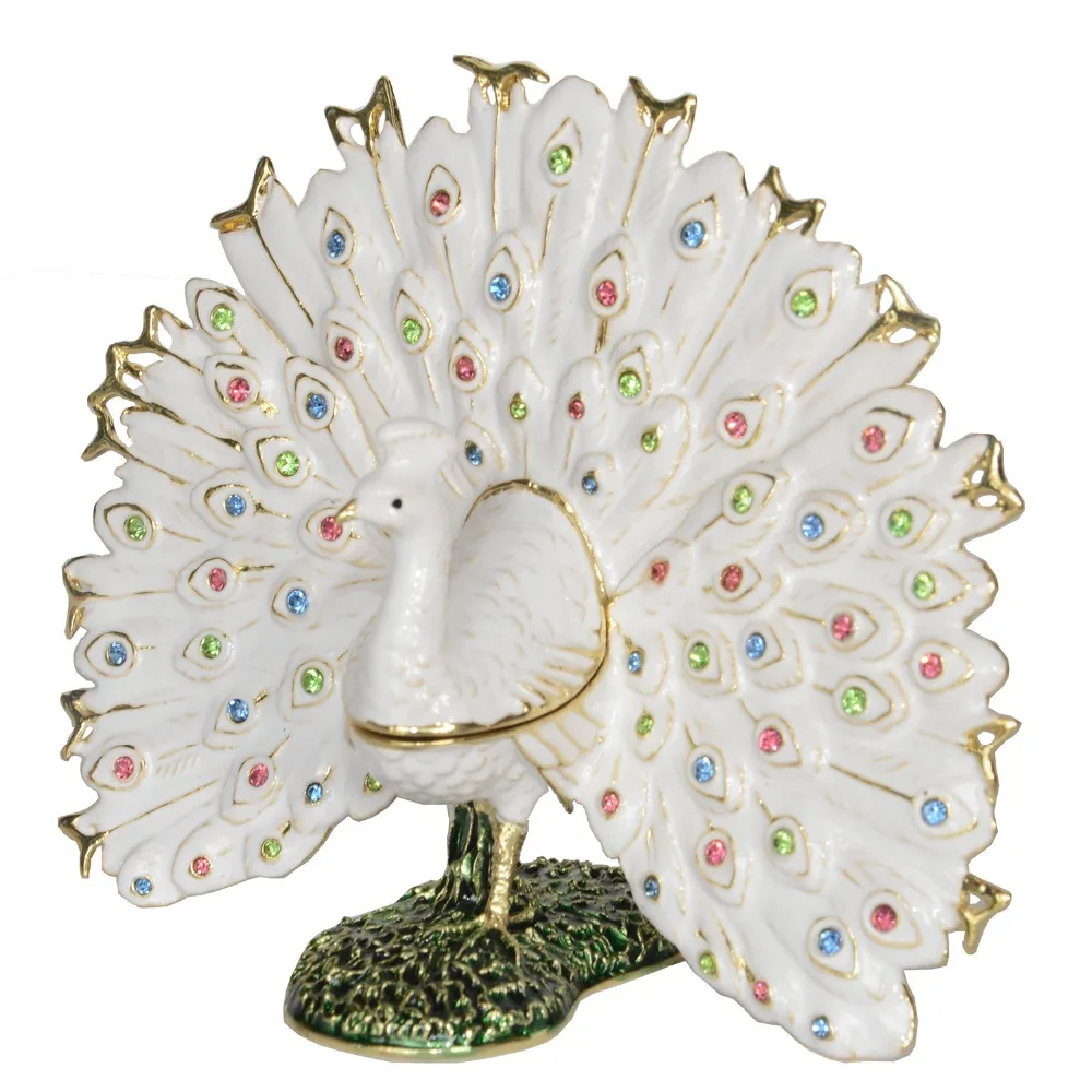 Mini Storage Boxes Fanned Peacock Trinket Jewelry Box Metal Home Decoration Miniature Novelty Gifts