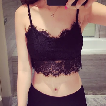 

Women Sexy Summer Lace Spaghetti Straps Short Basic Tank Crop Top Bra Underwear