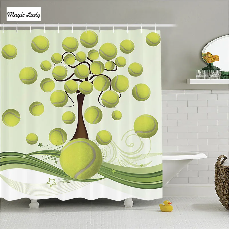 Shower Curtain Tree Bathroom Accessories Sport Athletic Tennis Ball