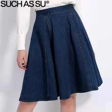 Летняя джинсовая юбка новая корейская мода Синяя Высокая талия плиссированная юбка женская размера плюс S-3XL тонкая женская джинсовая юбка