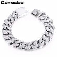 Davieslee мужской Браслет Снаряженная кубинская ссылка браслет 316L нержавеющая сталь модные ювелирные изделия серебряный тон 18 мм LHB471